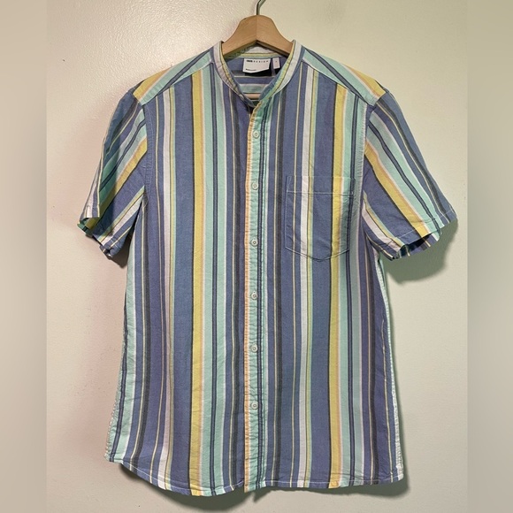 ASOS DESIGN regular fit grandad collar oxford stripe shirt in pastel colours - S - Picture 5 of 12